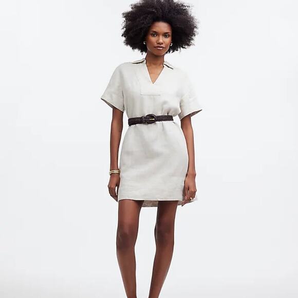 Madewell‎ V-Neck 100% Linen Mini Dress in Natural Undyed Size XS NWT - Picture 3 of 12